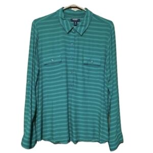Old Navy Striped Green On Green Button-Down Shirt Relaxed Fit Womens XLarge